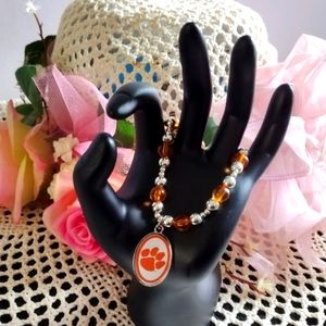 Clemson University Tigers Beaded Stretchy Bracelet with Tiger Paw Tag